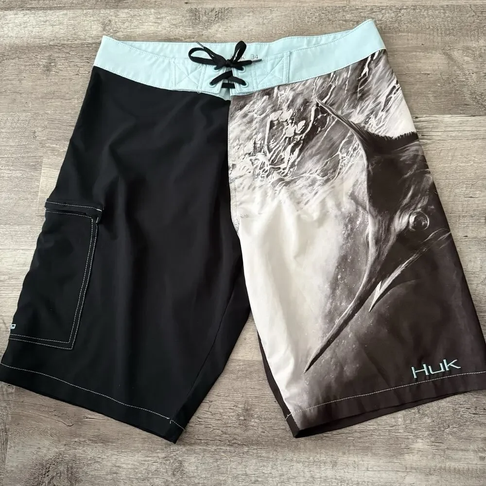 Huk Fishing Board Shorts Mens 34 Performance Fabrics Stretch Quick Dry Sailfish